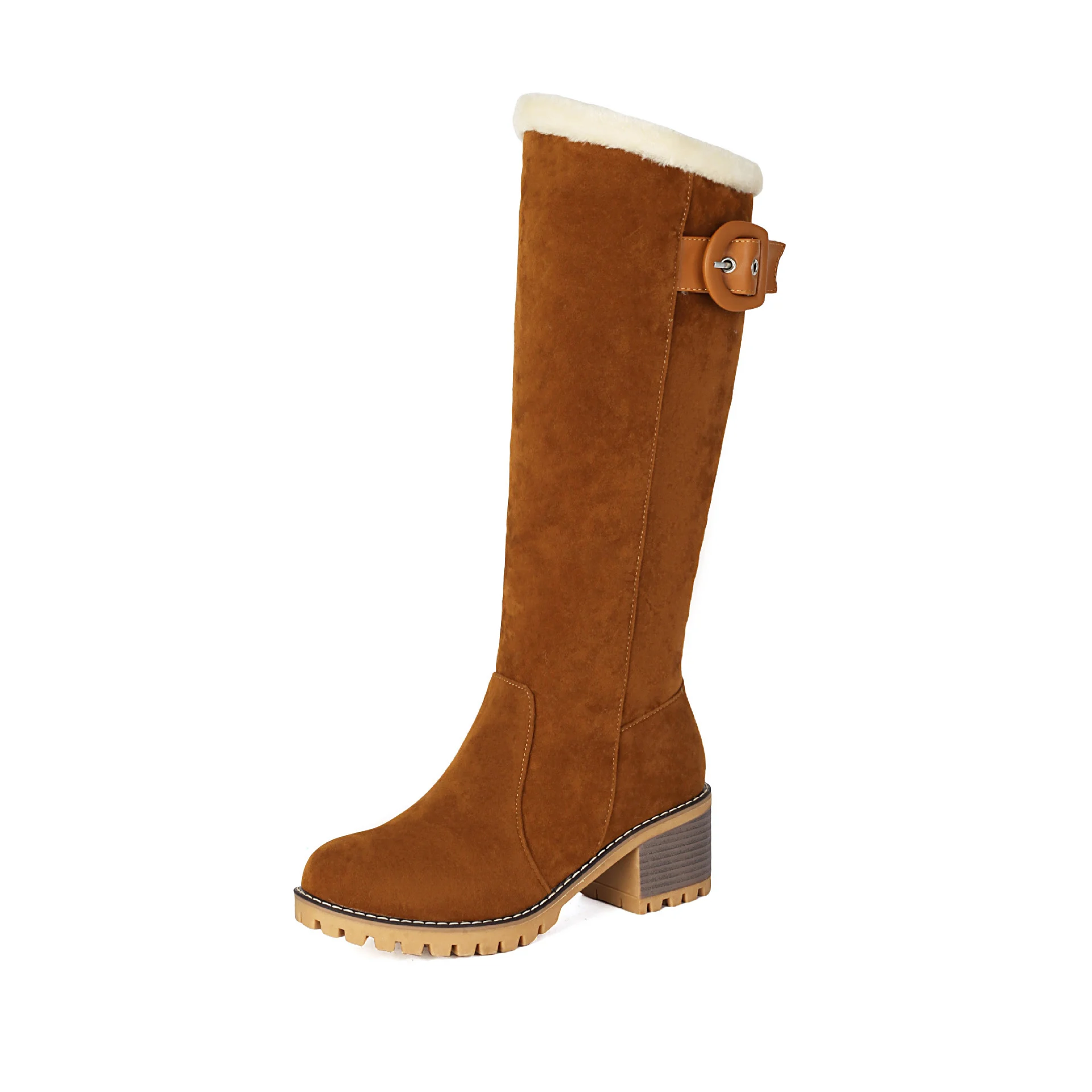 Women's Knee-High Winter Boots - High Wooden Heel & Warm Plush Lining - Image 4