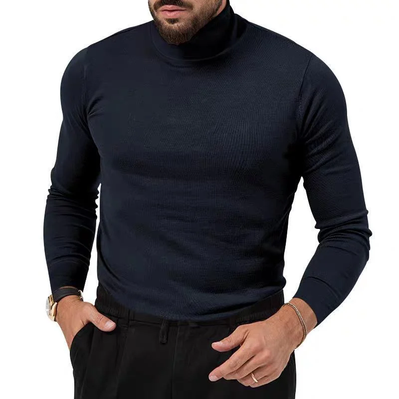 Men's Tight-fitting Long-sleeve Mock-neck Core-spun Yarn Knit Sweater - Slim Fit Warm Pullover - Image 2