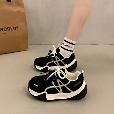 Women's Platform Height Increasing Casual Shoes, Autumn New Arrival Versatile Cute Big Head Round Toe Running Athletic Sneakers