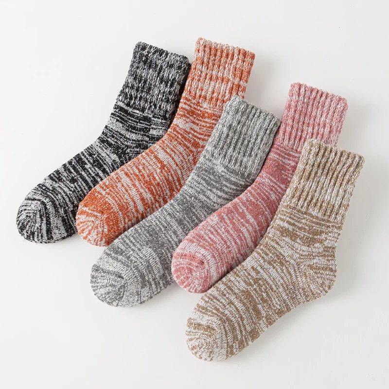 Women's Thick Warm Terry Socks In A Retro Color Palette