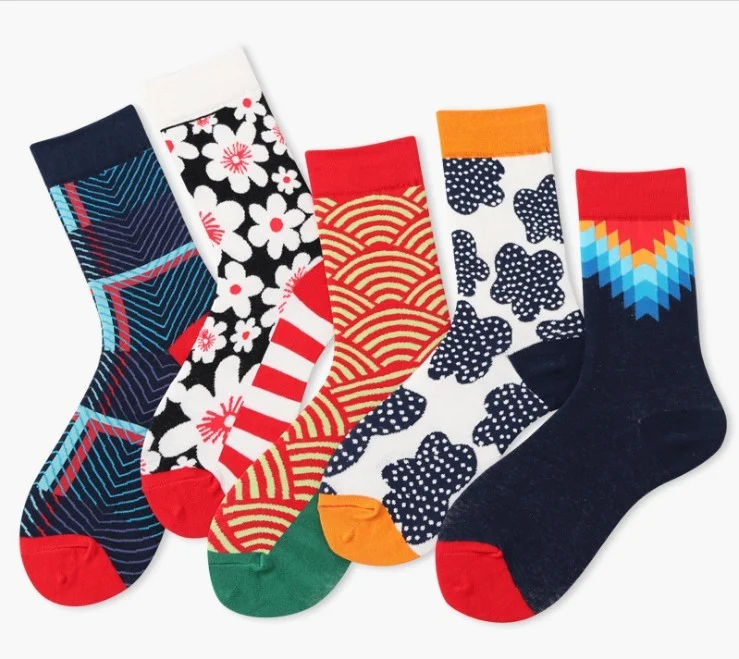 Women's socks 1 pair long cotton color geometric autumn socks novelty fashion lady happy socks