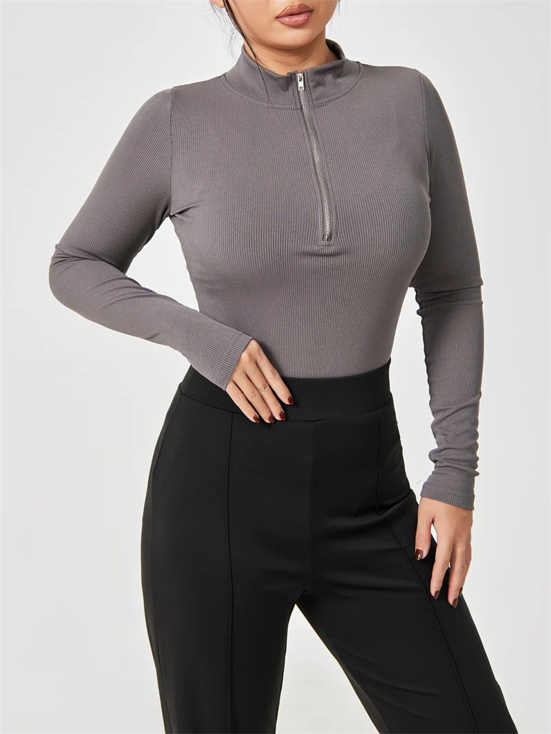 Women's Fashion Long Sleeve Zipper Jumpsuit Seamless Slimming Shapewear Romper - Image 9