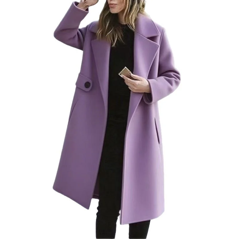 Solid Color Plus Size Coat Woolen Fall Winter Coat Women - imagine 2