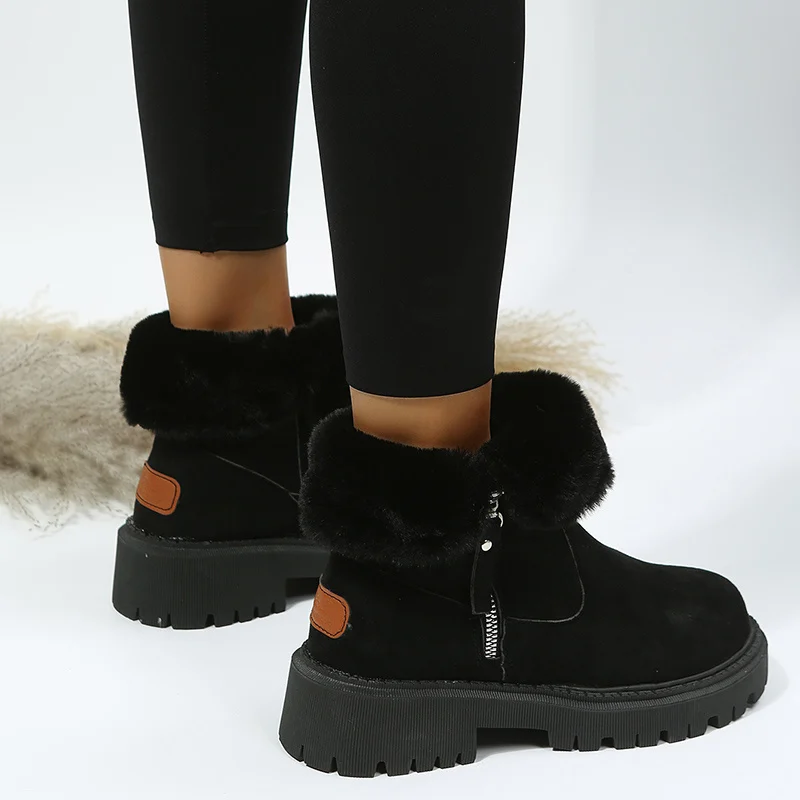 Women's Thick Plush Snow Boots - Faux Suede Non-Slip Winter Shoes - imagine 4