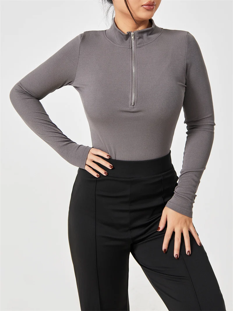Women's Fashion Long Sleeve Zipper Jumpsuit Seamless Slimming Shapewear Romper - Image 7