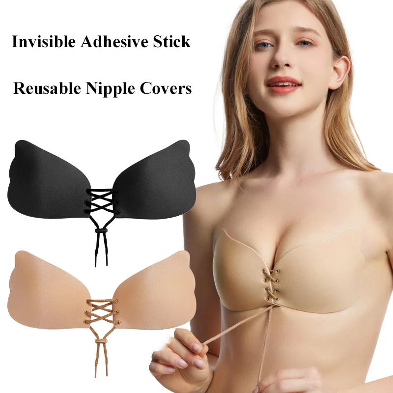 Women's Large Size Strapless Bra Adhesive Sticky Push Up Bras, Rabbit Brassiere Lingerie Invisible Hot