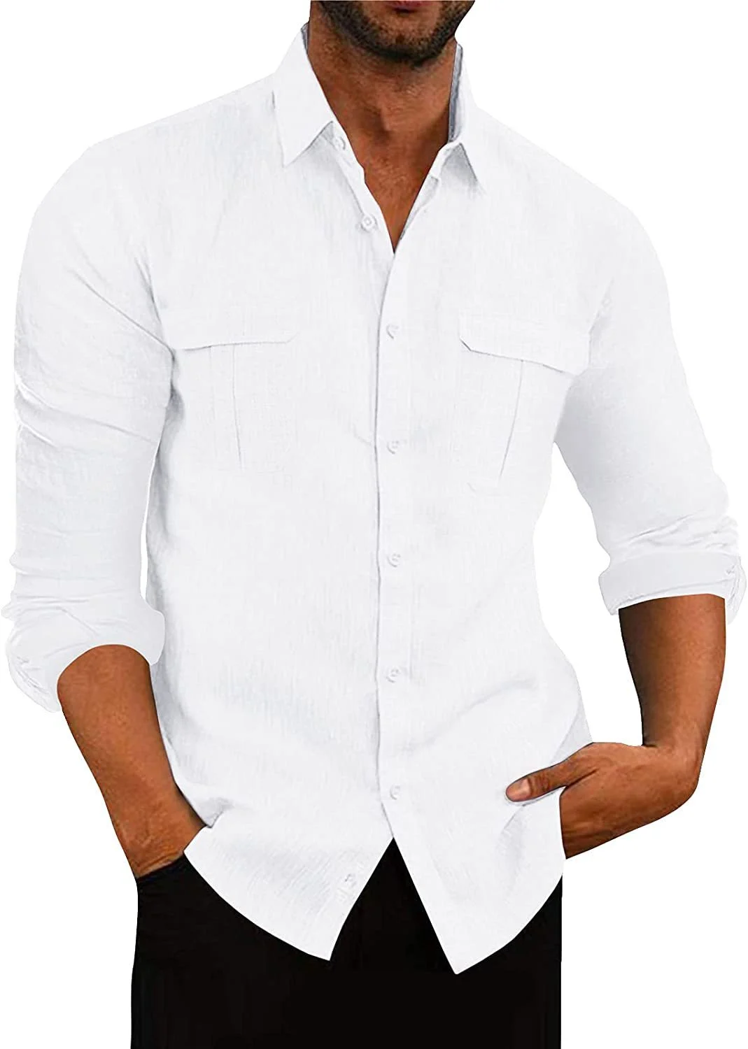 Men's Cotton Linen Double Pocket Shirt - Image 9