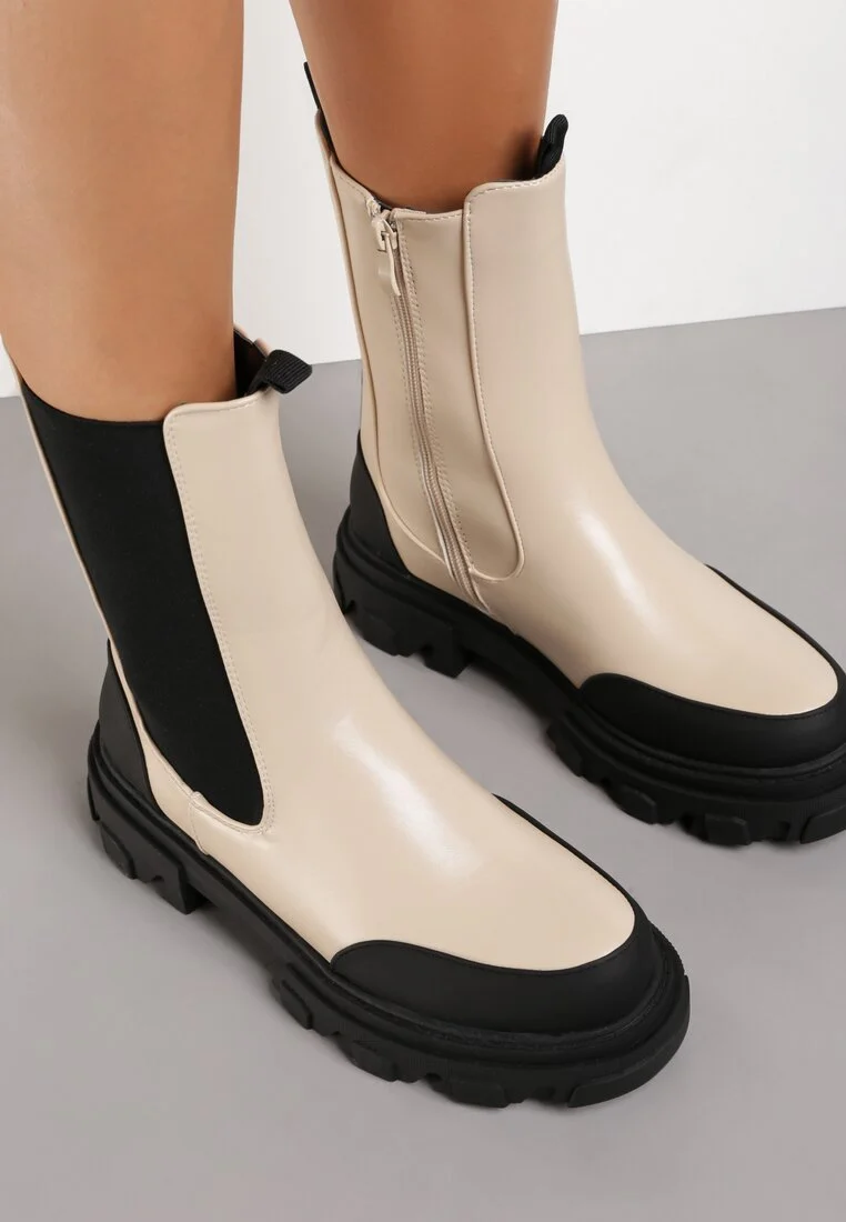 Women's Smoke Tube Boots Stitching Thin Thin Boots, Short Boots Single Boots Mid-tube Thick Bottom - Image 5