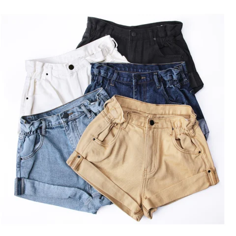 Women's  Elastic Waist Rolled Edge Denim Shorts