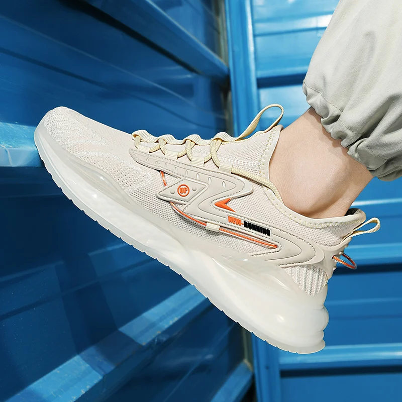 Men's Flying Woven Sneakers Shoes Popcorn Running Shoes Light Soft Sole Casual Shoes - Image 2