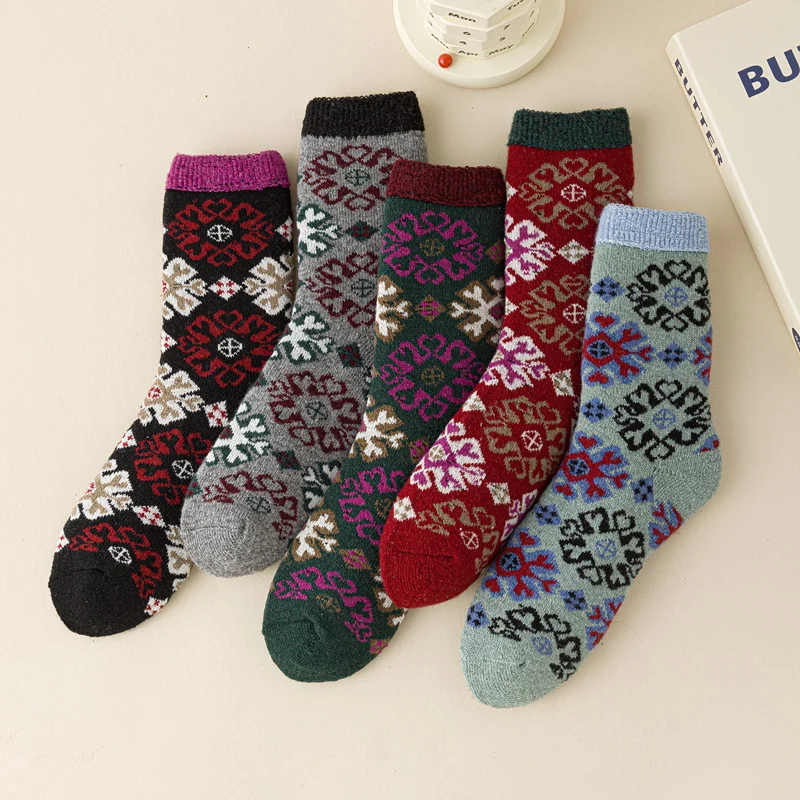Women's Thick Warm Terry Socks In A Retro Color Palette - Image 9