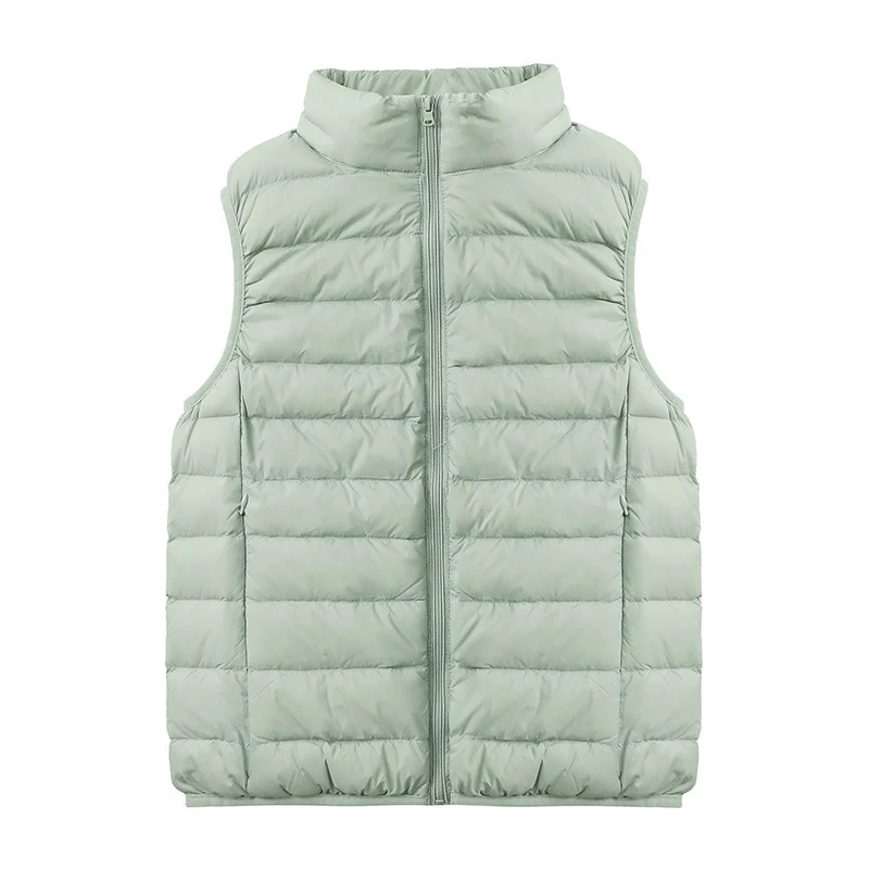 Womens Thin-style Down Vest, Cross-border, Two-way Zipper, 90 White Duck Down, Short Length - imagine 10