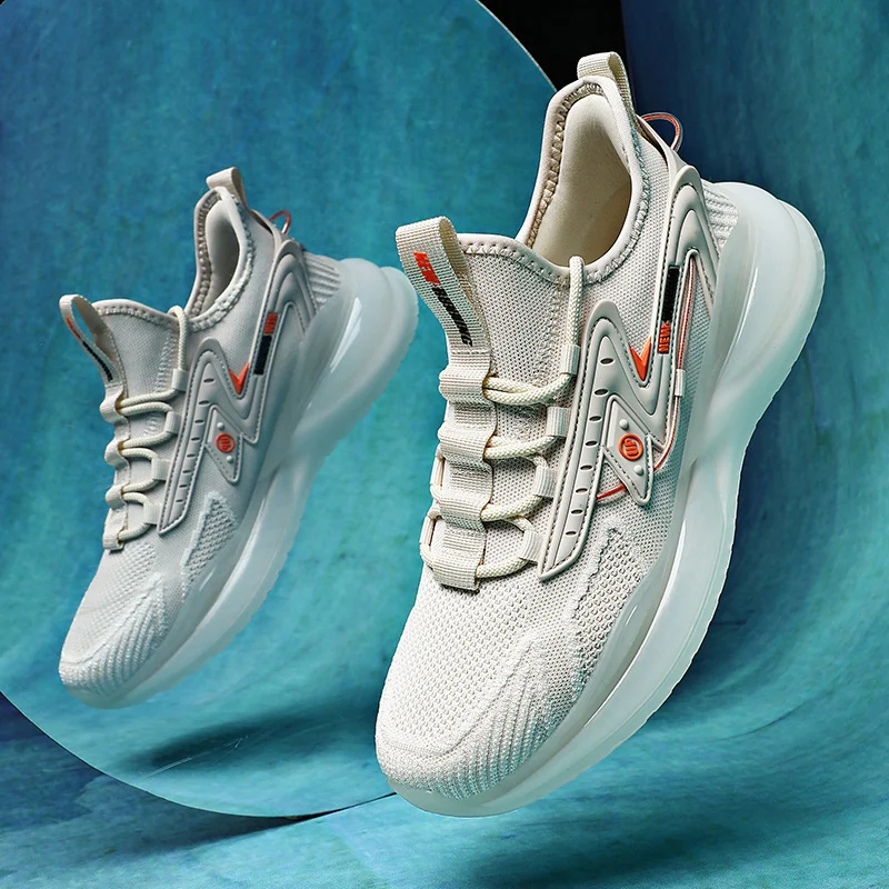 Men's Flying Woven Sneakers Shoes Popcorn Running Shoes Light Soft Sole Casual Shoes - Image 4