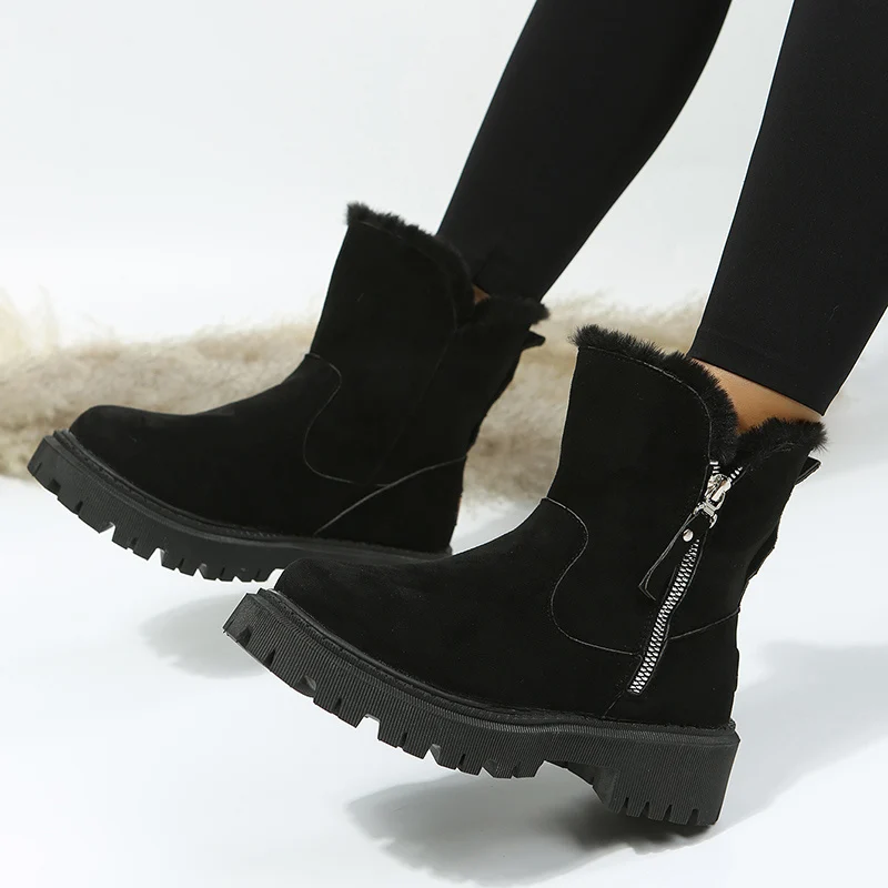 Women's Thick Plush Snow Boots - Faux Suede Non-Slip Winter Shoes - imagine 9