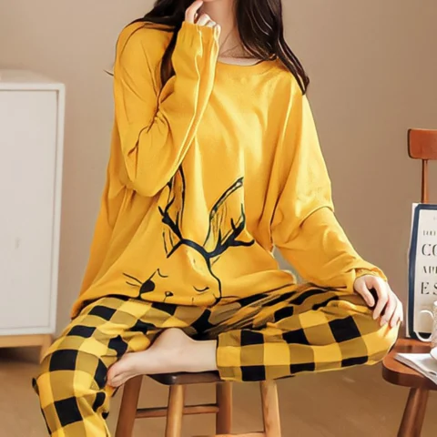 Women's Pajamas Set - Cute Cartoon Print 2 Piece Sleepwear Lounge Sets