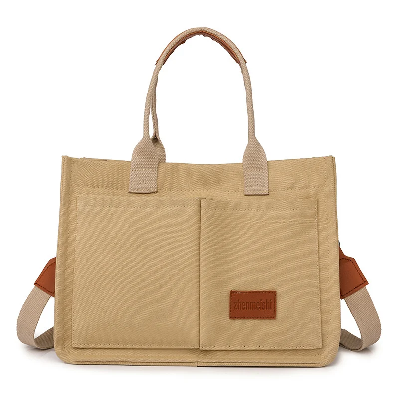 Women's Canvas Multi-Pocket Shoulder Bag - Large Capacity Casual Crossbody Shopper Tote - Image 3