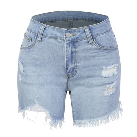 Women's Ripped Fringed High Stretch Denim Shorts