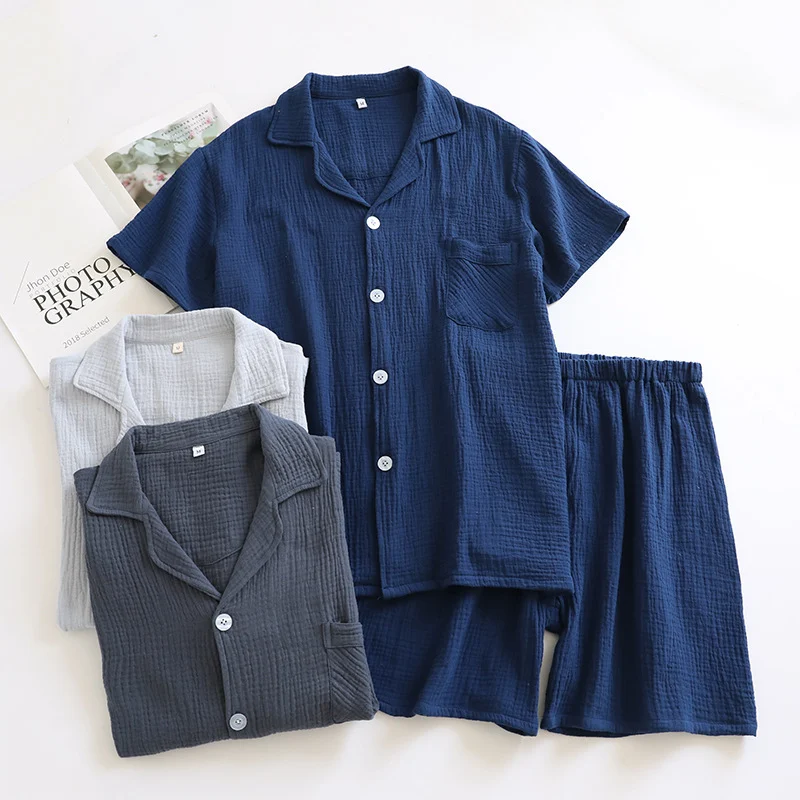 Men's Style Pajama Set - Crepe Short-Sleeve Top and Shorts - Image 6