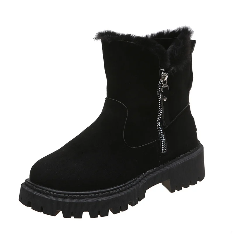 Women's Thick Plush Snow Boots - Faux Suede Non-Slip Winter Shoes - imagine 6