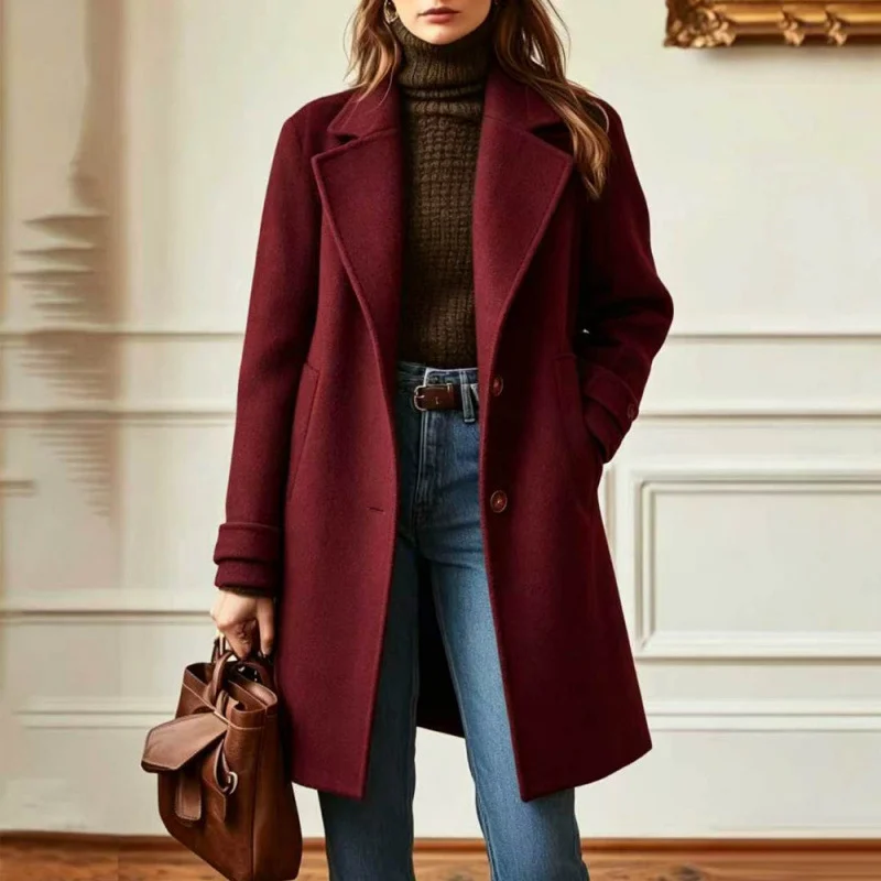 Cross-Border 2026 Autumn And Winter New Retro Casual Style Mid-Length Lapel Coat Women's Woolen Coat - Image 4