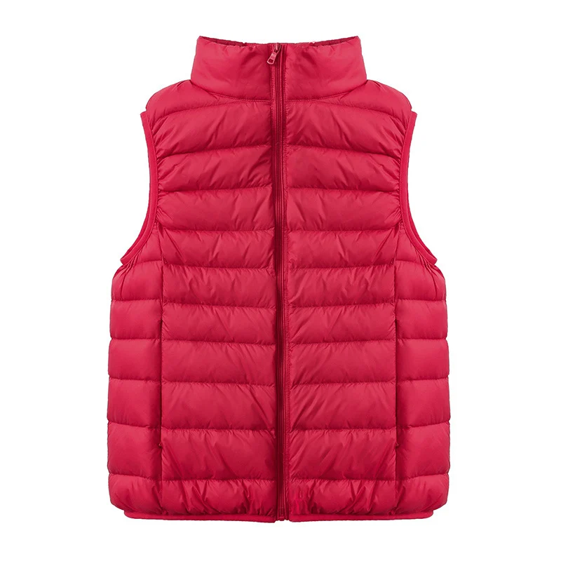 Womens Thin-style Down Vest, Cross-border, Two-way Zipper, 90 White Duck Down, Short Length - imagine 3