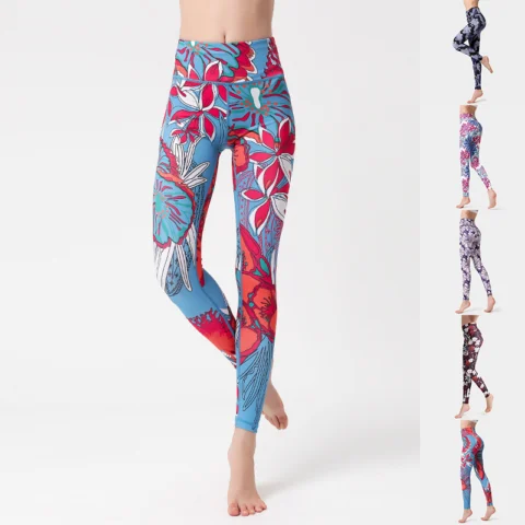 Fashion Flowers Print Leggings High Waist Hip Lifting Yoga Pants For Women Sports Running Fitness Trousers
