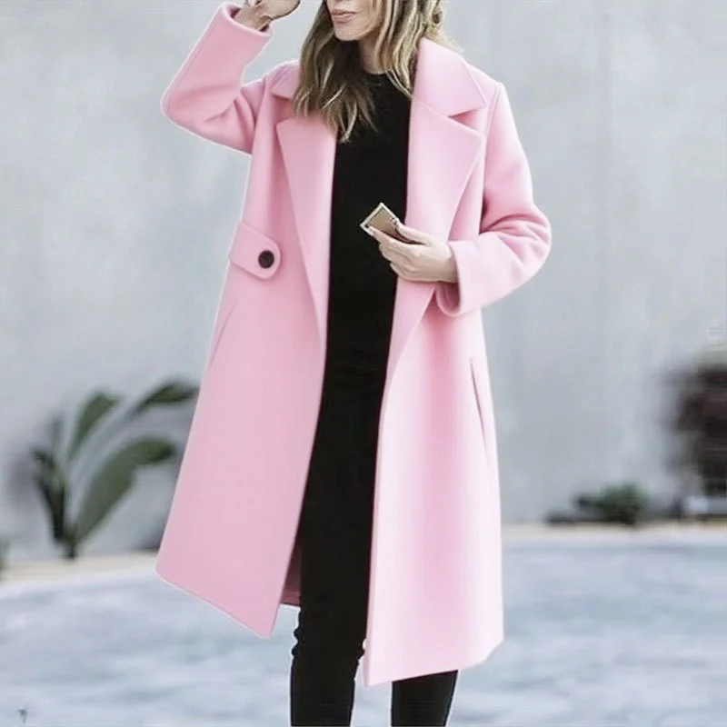 Solid Color Plus Size Coat Woolen Fall Winter Coat Women - imagine 7