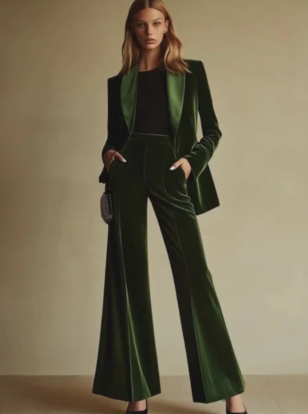 Women's Professional Fashion Suits, New Style Velvet Jacket And Slim-Fit Elegant Pants Two-Piece