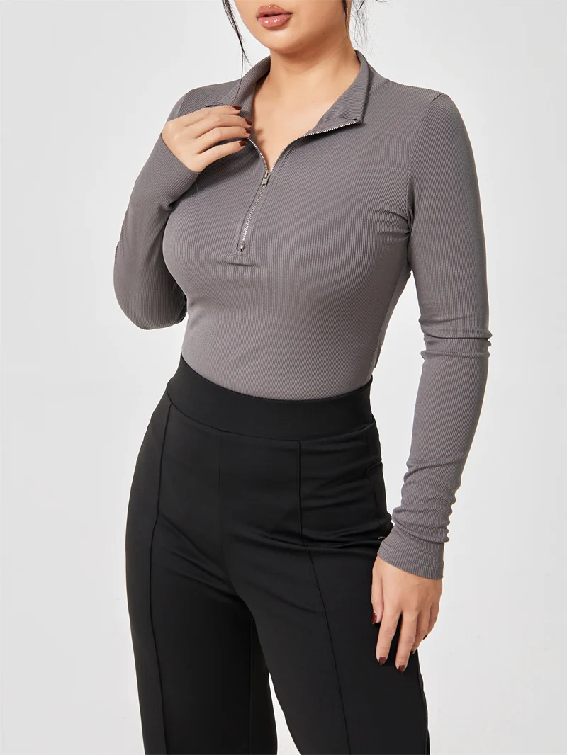 Women's Fashion Long Sleeve Zipper Jumpsuit Seamless Slimming Shapewear Romper - Image 10
