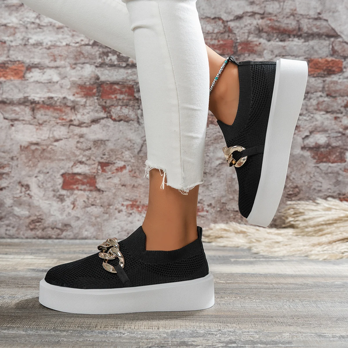 Women's Chain Flats Shoes Breathable Mesh Shoes - Image 2