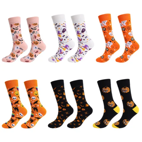 Unisex Cotton Socks Halloween Pumpkin Skull Cartoon Tube Socks Trendy Long Athletic Socks