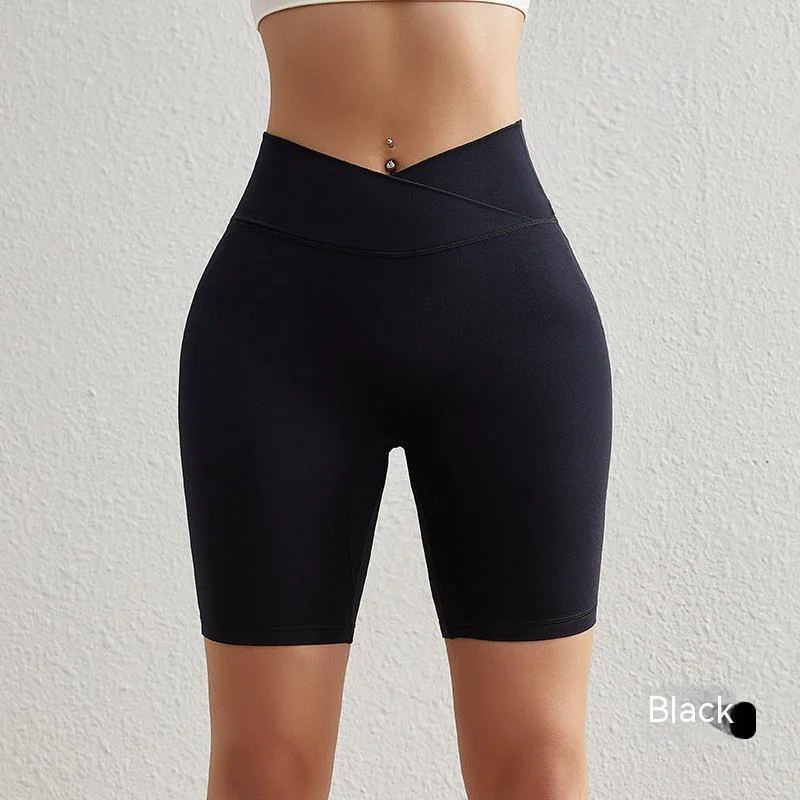 Women's Cross Waist Yoga Shorts High Waist Belly Contracting - Image 5
