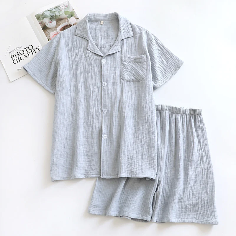 Men's Style Pajama Set - Crepe Short-Sleeve Top and Shorts - Image 4