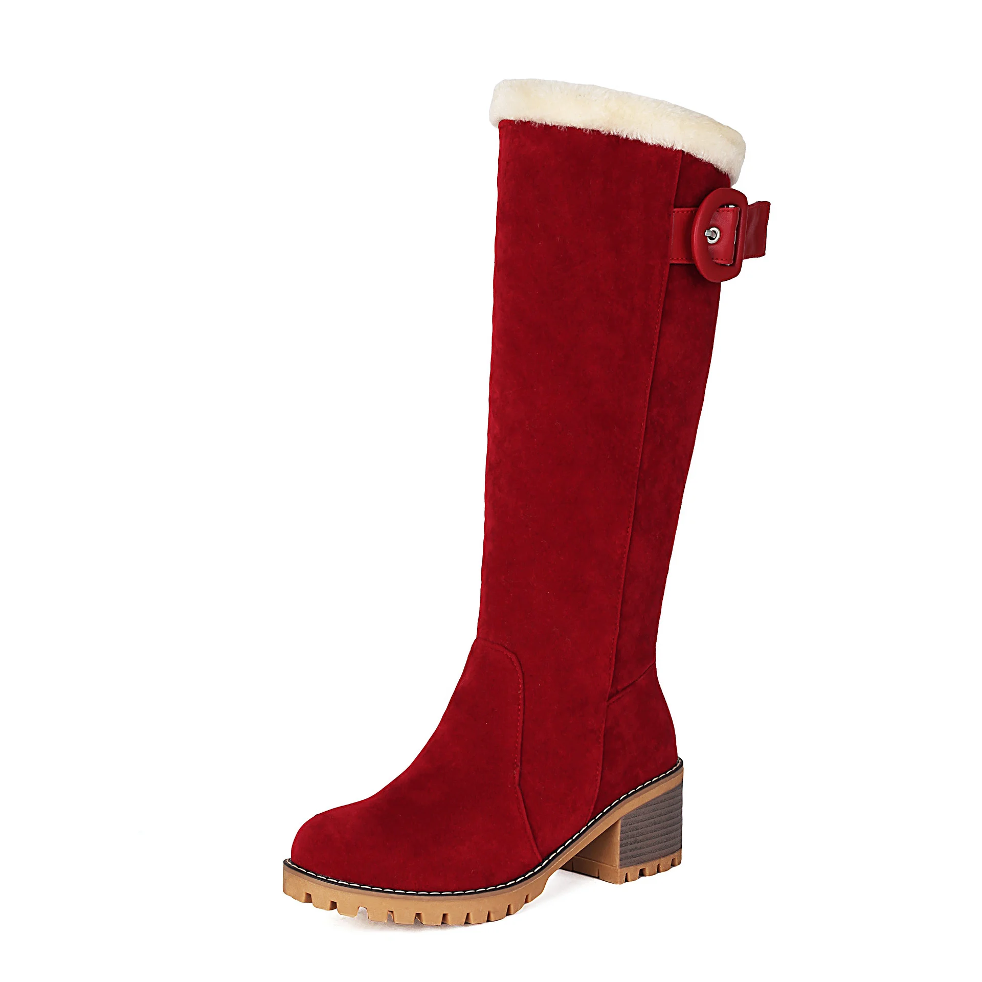 Women's Knee-High Winter Boots - High Wooden Heel & Warm Plush Lining - Image 5