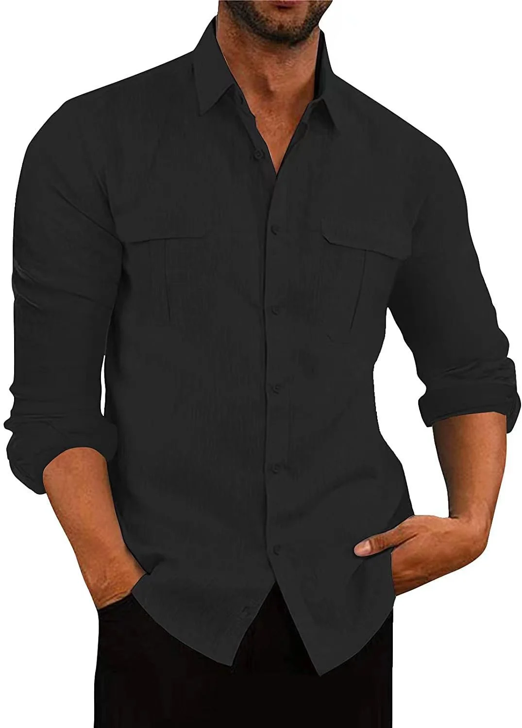 Men's Cotton Linen Double Pocket Shirt - Image 4