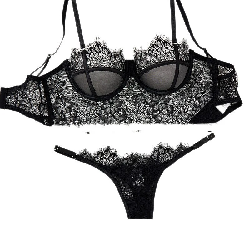 Women's Black Mesh Bra Anti-sagging Lace Sexy Lingerie Set - Image 6