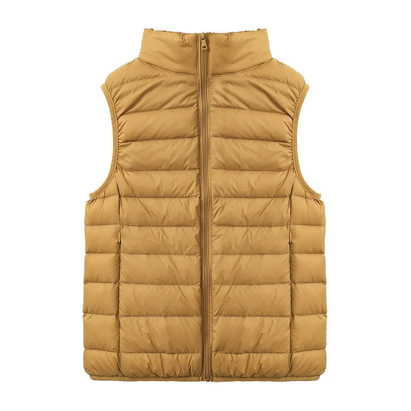 Womens Thin-style Down Vest, Cross-border, Two-way Zipper, 90 White Duck Down, Short Length