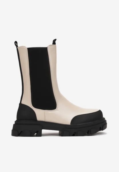 Women's Smoke Tube Boots Stitching Thin Thin Boots, Short Boots Single Boots Mid-tube Thick Bottom