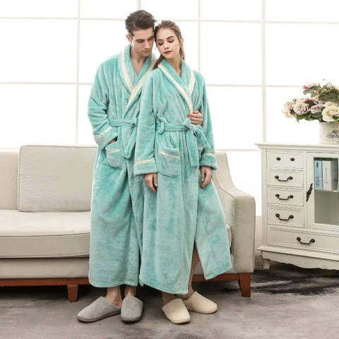 Unisex Mosaic Inlaid Flannel Bathrobes