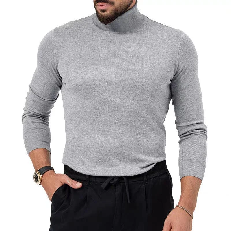 Men's Tight-fitting Long-sleeve Mock-neck Core-spun Yarn Knit Sweater - Slim Fit Warm Pullover - Image 3