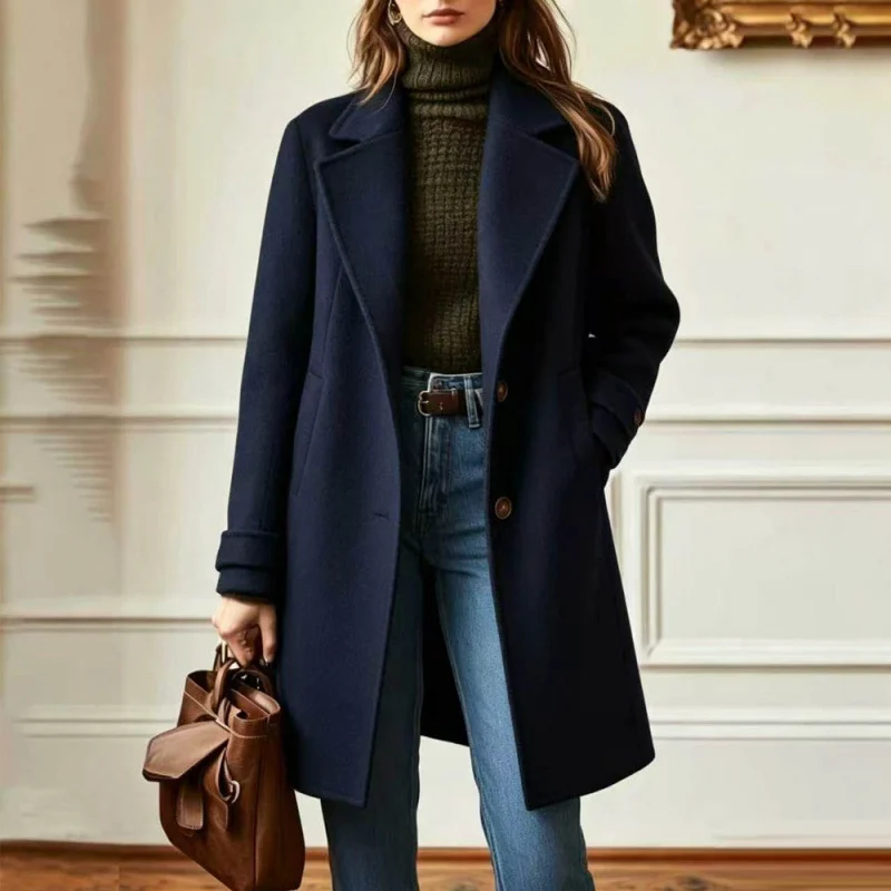 Cross-Border 2026 Autumn And Winter New Retro Casual Style Mid-Length Lapel Coat Women's Woolen Coat - Image 3
