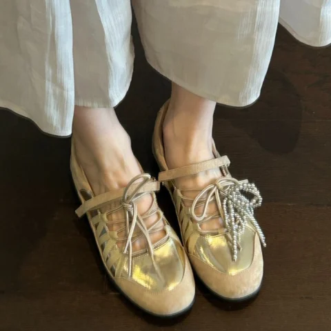 Women's Lace-Up Mary Janes, Bow Ballet Flats, Casual German Trainer Sport Sandals