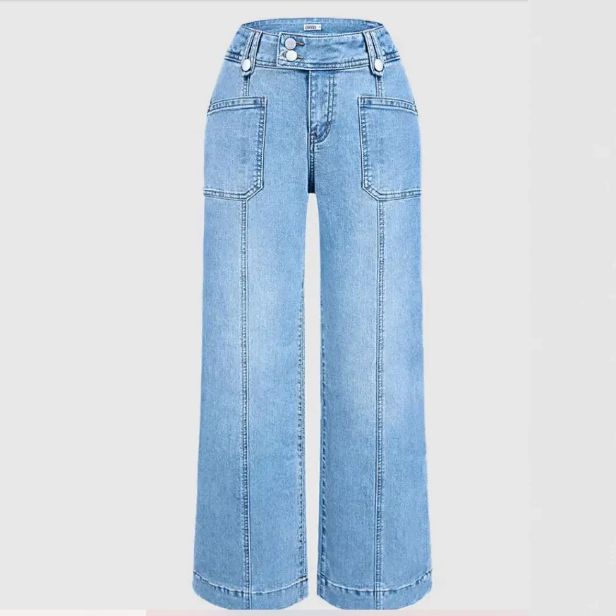 Women's Washed Straight Wide Leg Jeans - imagine 4