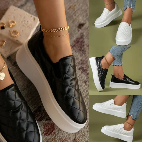Women's Ins Plaid Flat Shoes Platform Leather Shoes