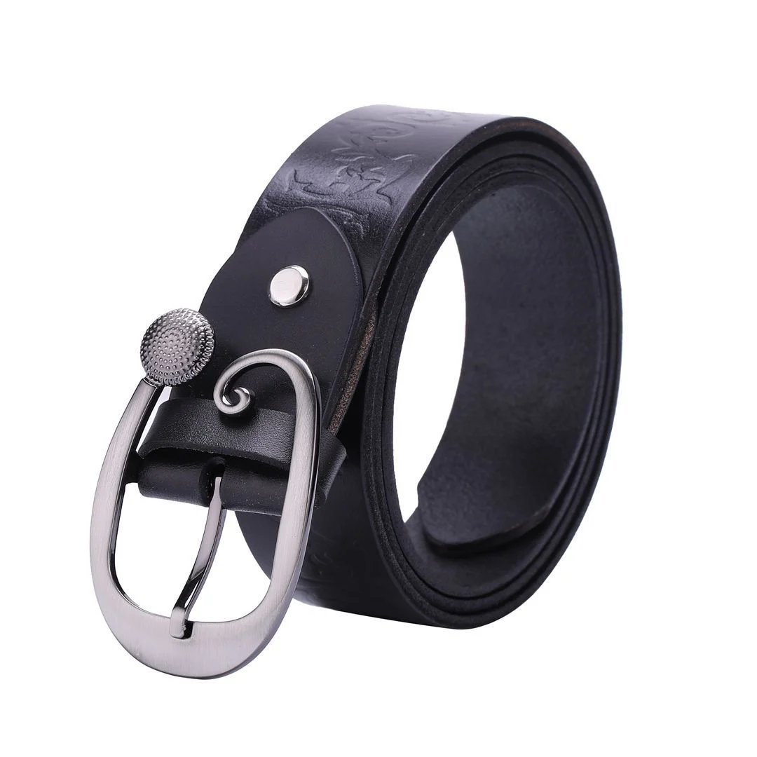 Women's Leather Belt Head Layer Cowhide Embossed Decoration - imagine 4