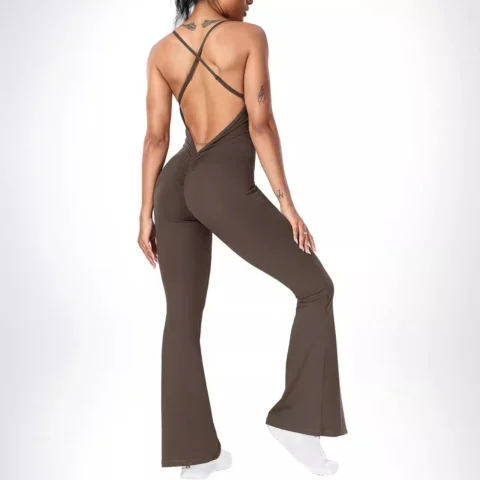 Women's Style Solid Color Sling Sports Style Yoga Bodysuit
