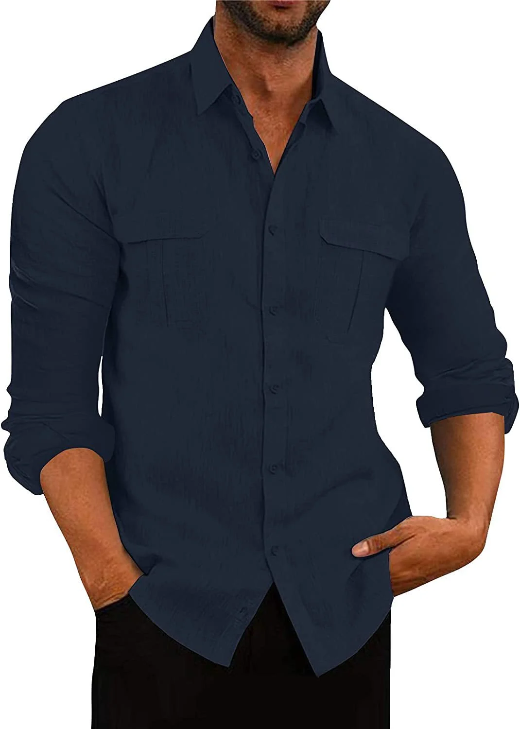 Men's Cotton Linen Double Pocket Shirt - Image 2