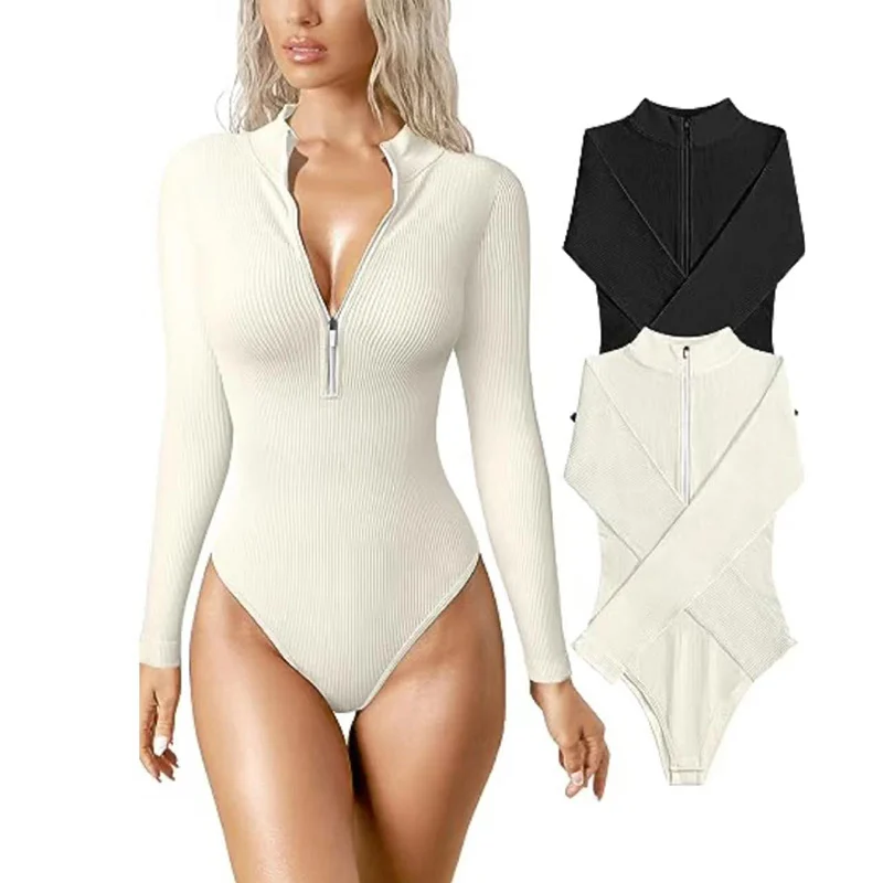 Women's Fashion Long Sleeve Zipper Jumpsuit Seamless Slimming Shapewear Romper - Image 5