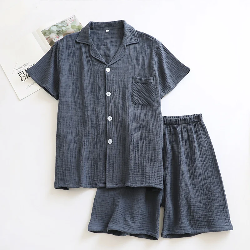 Men's Style Pajama Set - Crepe Short-Sleeve Top and Shorts - Image 5
