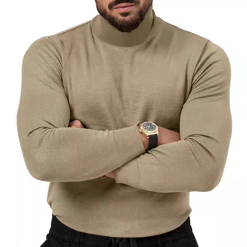 Men's Tight-fitting Long-sleeve Mock-neck Core-spun Yarn Knit Sweater - Slim Fit Warm Pullover - Image 4